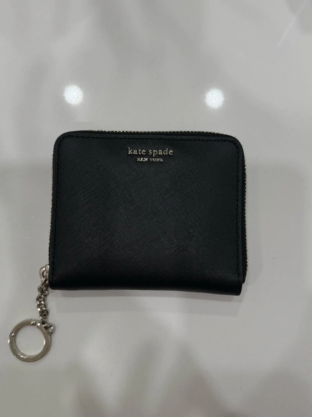 kate spade black zip-around leather wallet with keyring